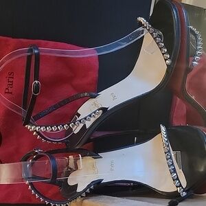 Christian Louboutin Black Leather Sandals With Spikes 100 Heel